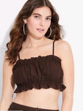 NWT - Wild Fable - Brown Ruffled Crop Tank Top - Sz M